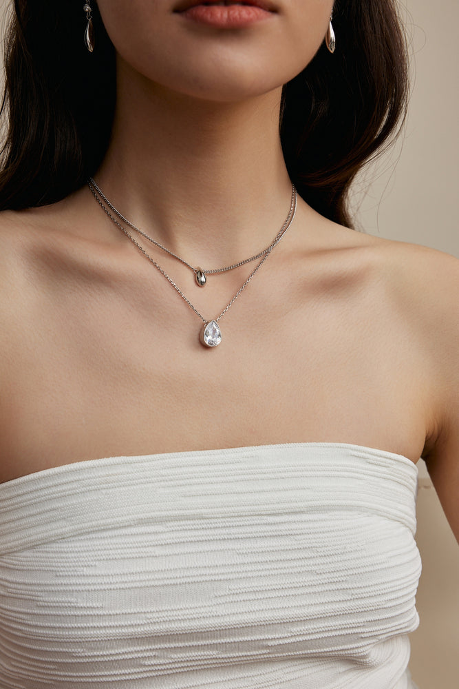 Double-layer Diamond  Waterdrop necklace