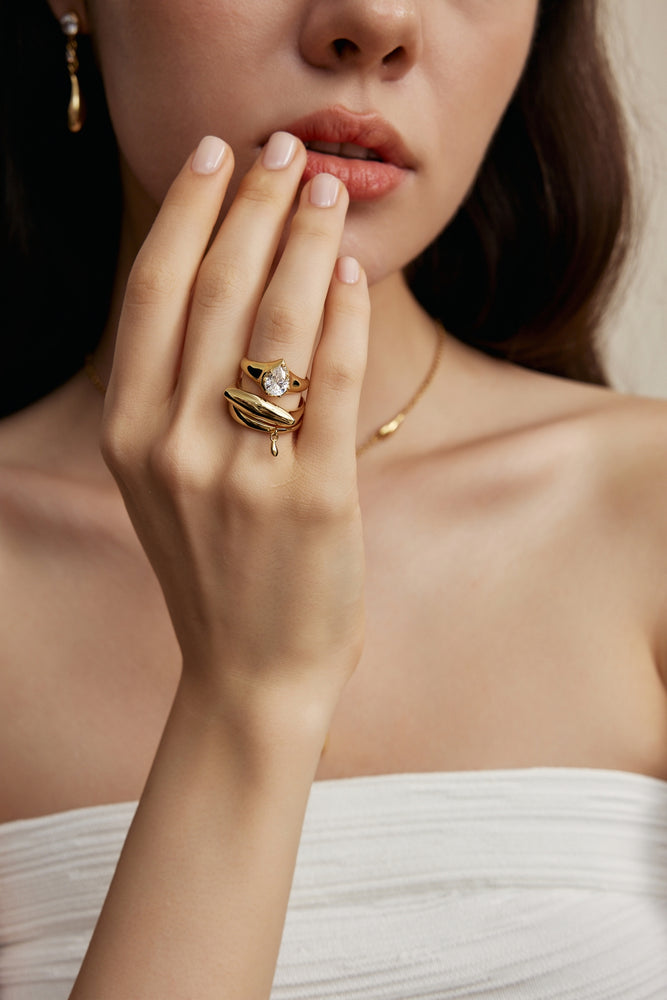 Raindrop Imprint ring set