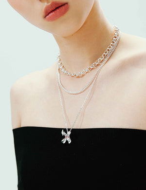 FOUR-CLAW FLOWER PENDANT LAYERED NECKLACE