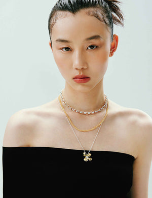FOUR-CLAW FLOWER PENDANT LAYERED NECKLACE
