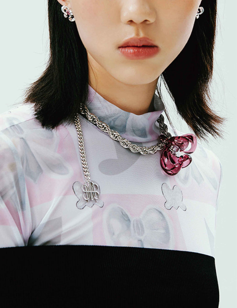 LOGO RIPPLE CHAIN WITH 4CLAW FLOWER PENDANT