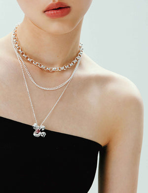 FOUR-CLAW FLOWER PENDANT LAYERED NECKLACE