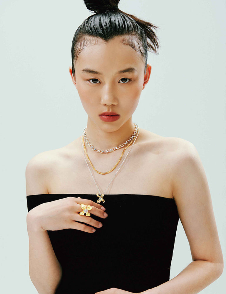 FOUR-CLAW FLOWER PENDANT LAYERED NECKLACE