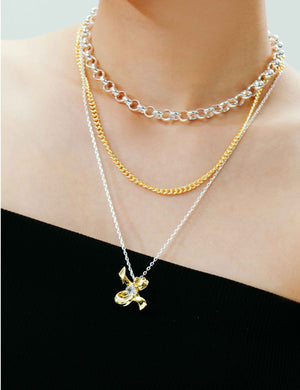 FOUR-CLAW FLOWER PENDANT LAYERED NECKLACE