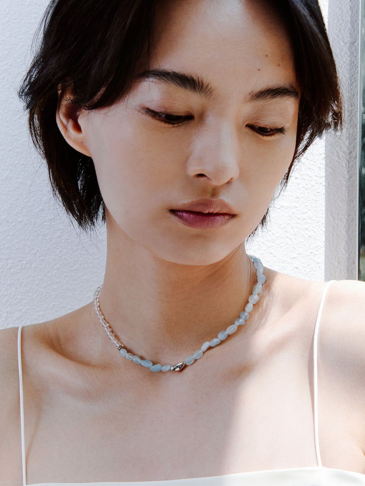 
            
                Load image into Gallery viewer, Recording Pearl Necklace  with Aquamarine
            
        